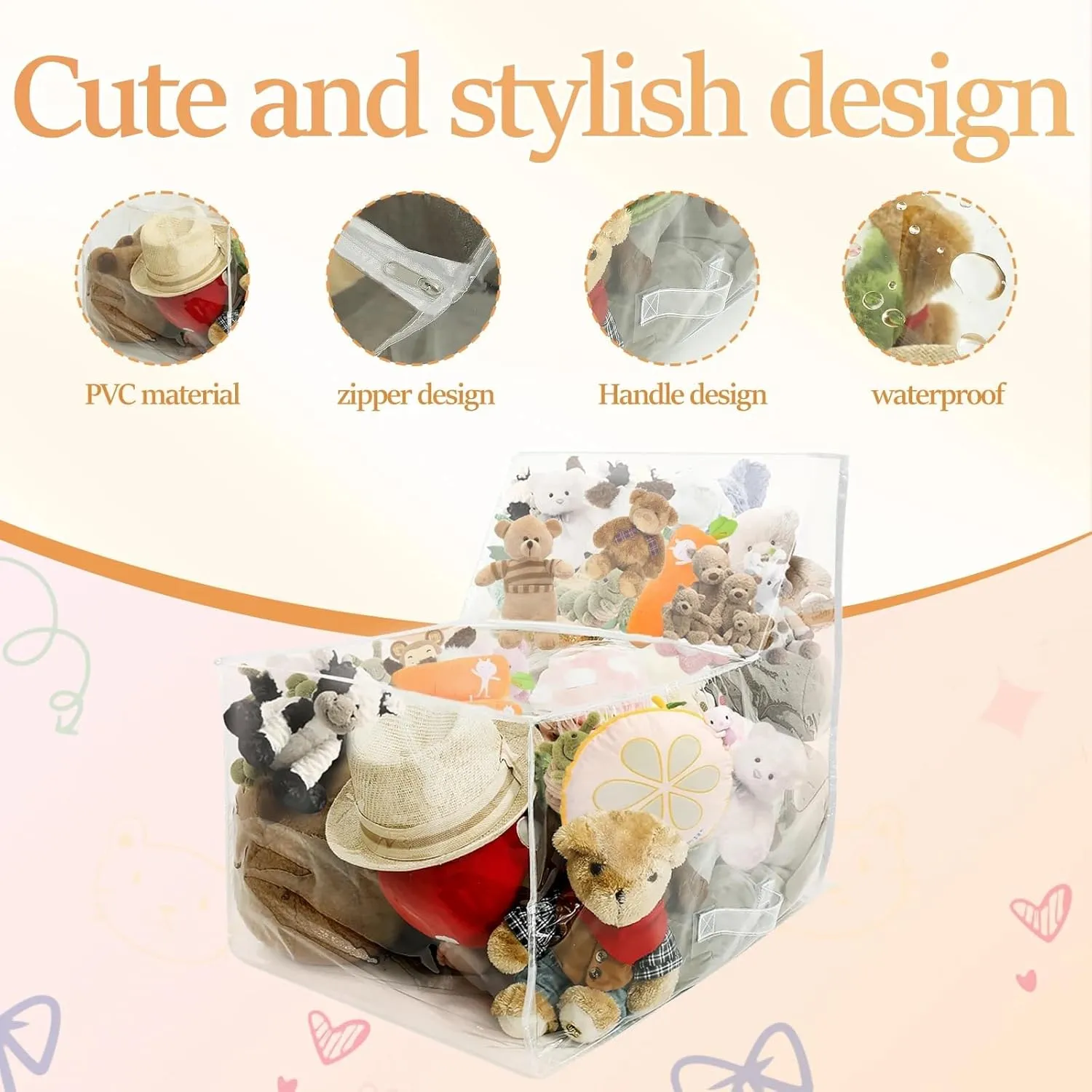 SXBCyan Bean Bag Chair Cover Clear PVC Bean Bag Cover Waterproof Toddler Bean Bag Chair Cover Large Capacity Stuffed Animal Bean Bag