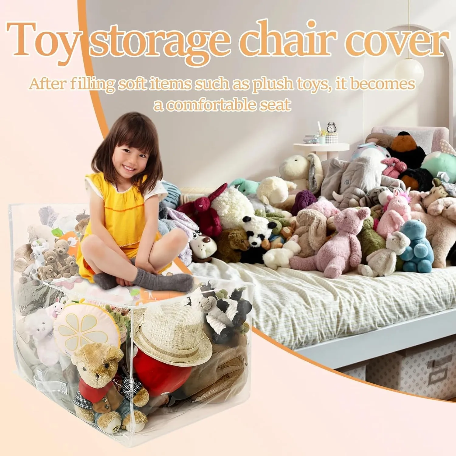 SXBCyan Bean Bag Chair Cover Clear PVC Bean Bag Cover Waterproof Toddler Bean Bag Chair Cover Large Capacity Stuffed Animal Bean Bag