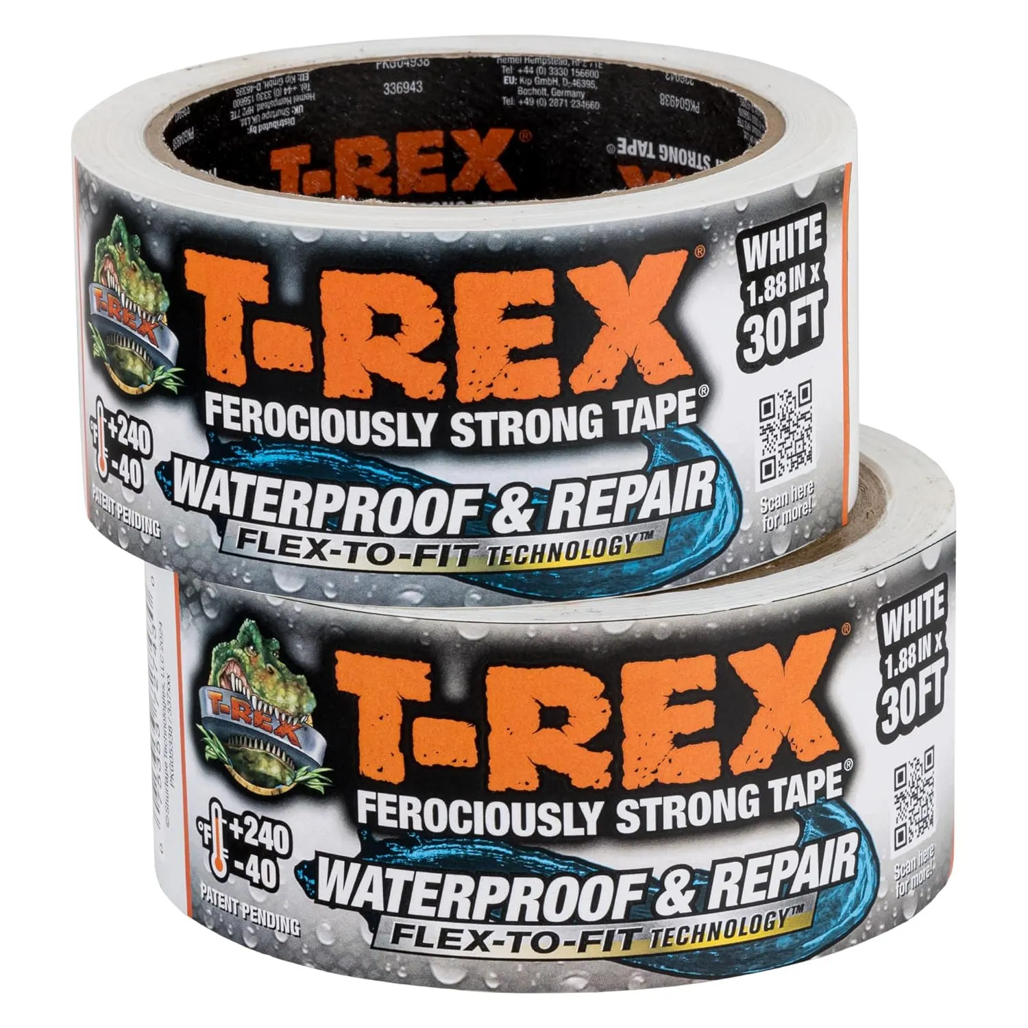 T-Rex Flexible Waterproof Tape - Heavy Duty Adhesive Waterproofing Tape for Repair, Leaks, Roof Patches - Extreme Weather & UV Resistance - White, 1.88" x 30 ft. (Pack of 2)