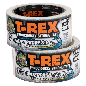 T-Rex Flexible Waterproof Tape - Heavy Duty Adhesive Waterproofing Tape for Repair, Leaks, Roof Patches - Extreme Weather & UV Resistance - White, 1.88" x 30 ft. (Pack of 2)