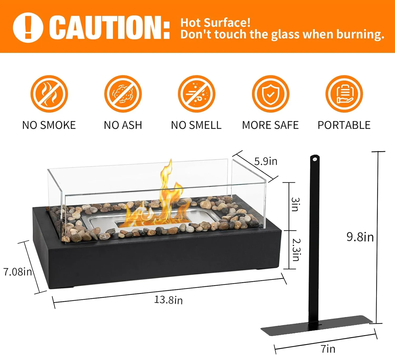 Tabletop Fire Pit Indoor Outdoor - Safer Stainless Steel Small Table Fireplace with Cobblestone for Dinner Parties, Smores Maker - Indoor/Outdoor Portable Mini Table Top Firepit - Housewarming Gift