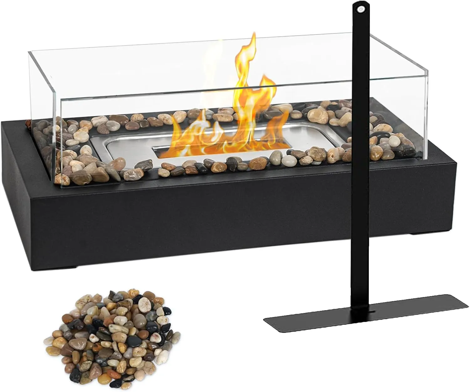 Tabletop Fire Pit Indoor Outdoor - Safer Stainless Steel Small Table Fireplace with Cobblestone for Dinner Parties, Smores Maker - Indoor/Outdoor Portable Mini Table Top Firepit - Housewarming Gift