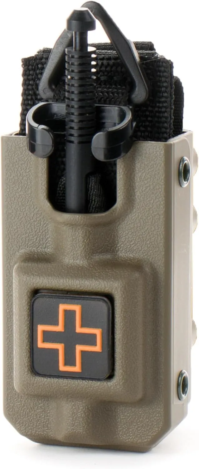 Tactical Tourniquet Gen 4 with MOLLE Tourniquet Holder Box Metal Lock Compression Band for Bleeding Control Essential First Aid for Emergency Use(Brown Orange)
