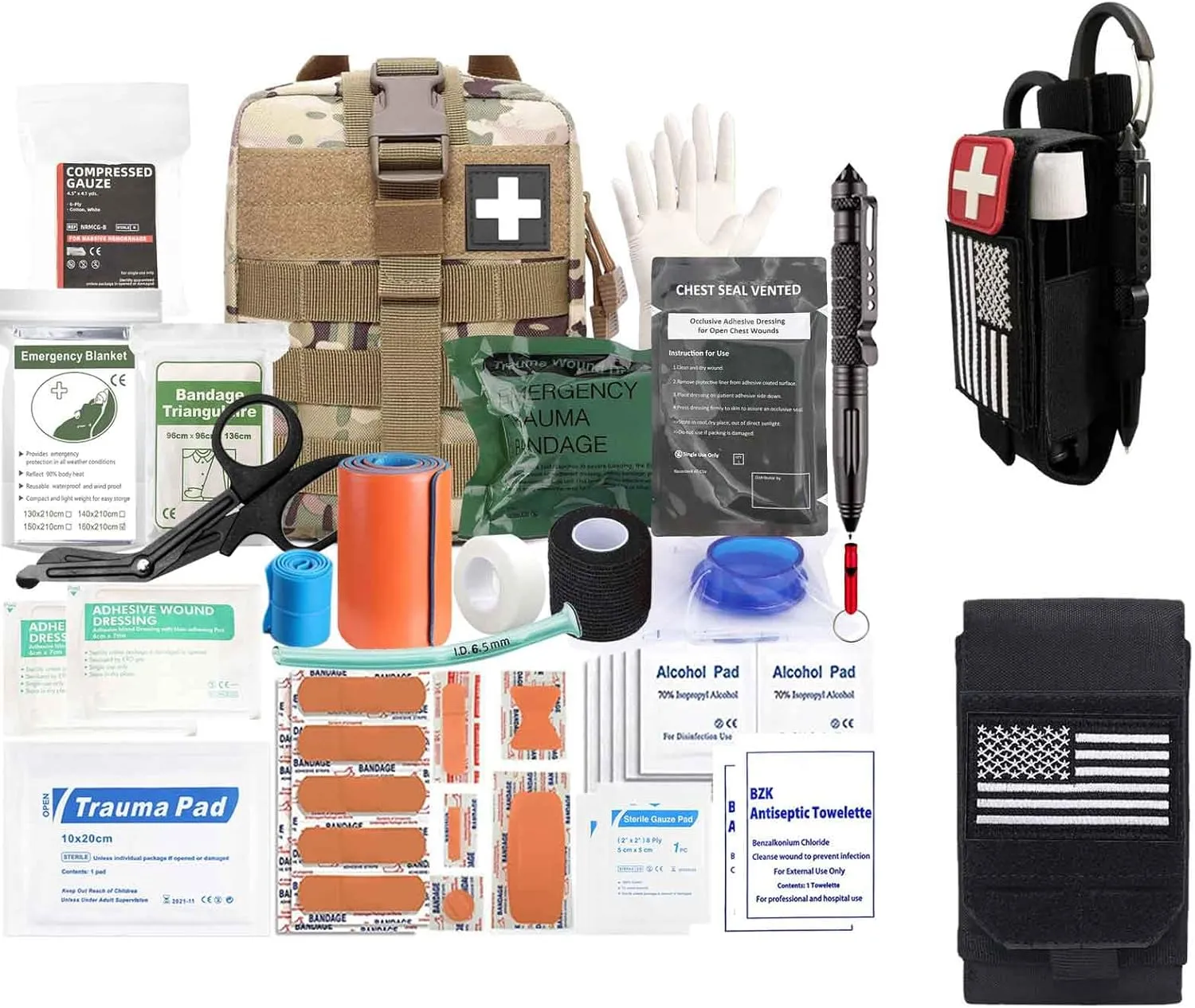 Tactical Trauma Kit Emergency First Aid Stop The Bleed Ifak Refill, Molle Tourniquet Holder, Molle Cell Phone Pouch for Duty Belt