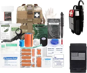 Tactical Trauma Kit Emergency First Aid Stop The Bleed Ifak Refill, Molle Tourniquet Holder, Molle Cell Phone Pouch for Duty Belt