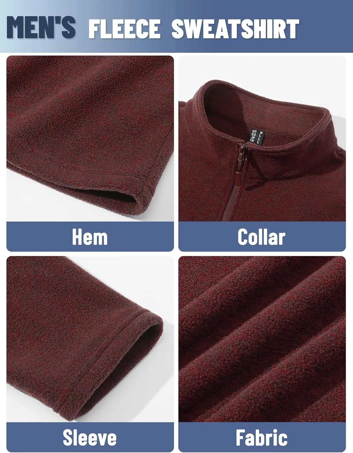 TACVASEN Mens Quarter Zip Sweatshirt Long Sleeve Pullover 1/4 Zip Up Golf Shirt for Men Winter Fleece Lined Thermal Sweater