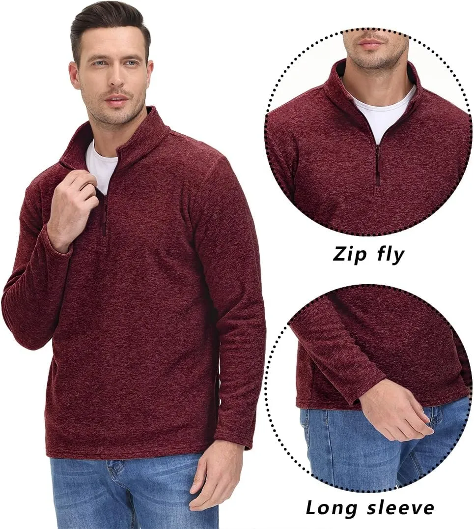 TACVASEN Mens Quarter Zip Sweatshirt Long Sleeve Pullover 1/4 Zip Up Golf Shirt for Men Winter Fleece Lined Thermal Sweater