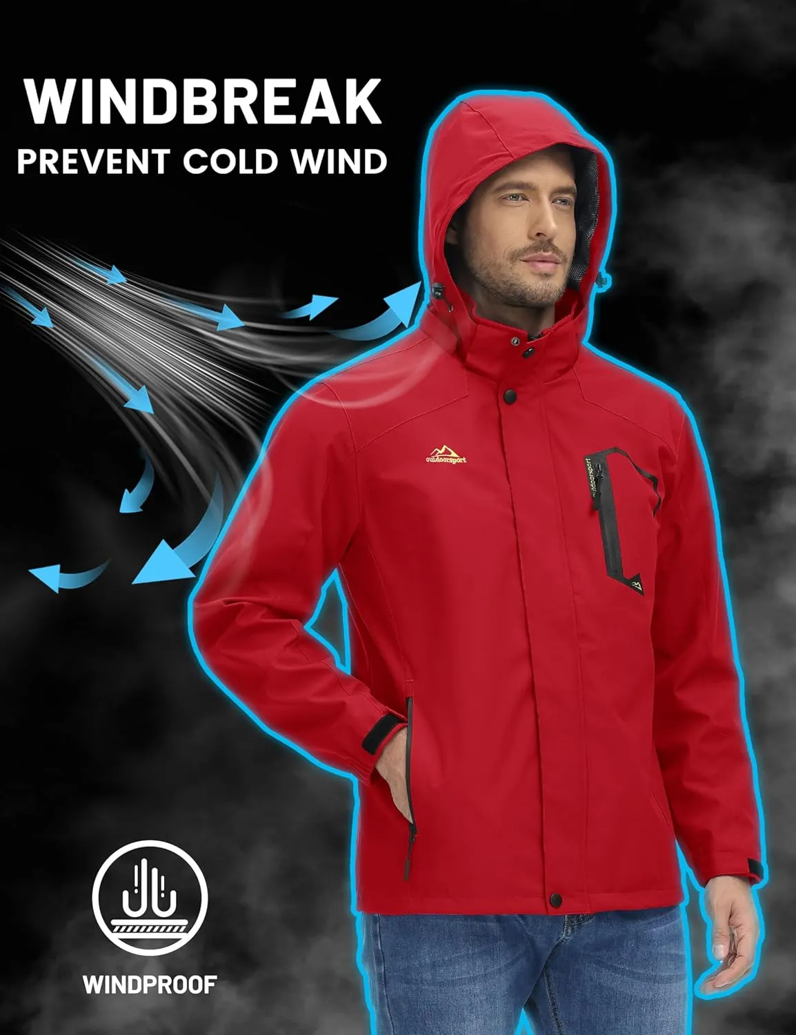 TACVASEN Men's Rain Jacket Lightweight Windbreaker with Hooded Water Resistant Outdoor Raincoat for Hiking Travel Camping