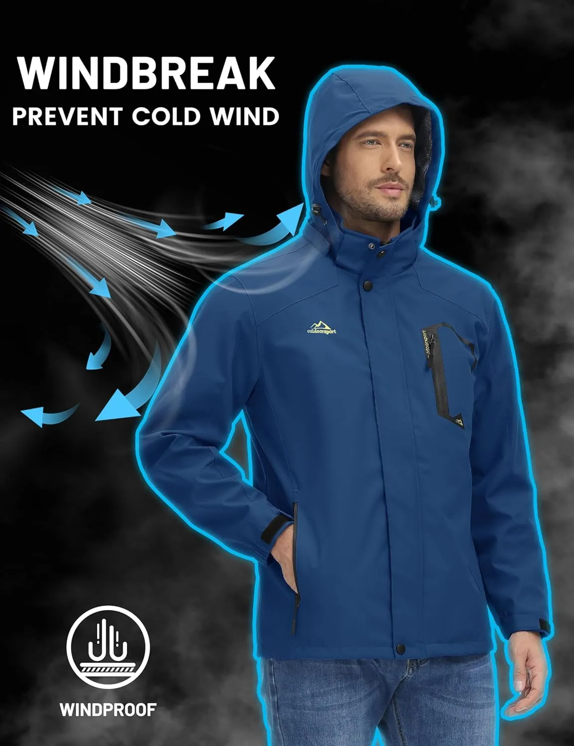 TACVASEN Men's Rain Jacket Lightweight Windbreaker with Hooded Water Resistant Outdoor Raincoat for Hiking Travel Camping