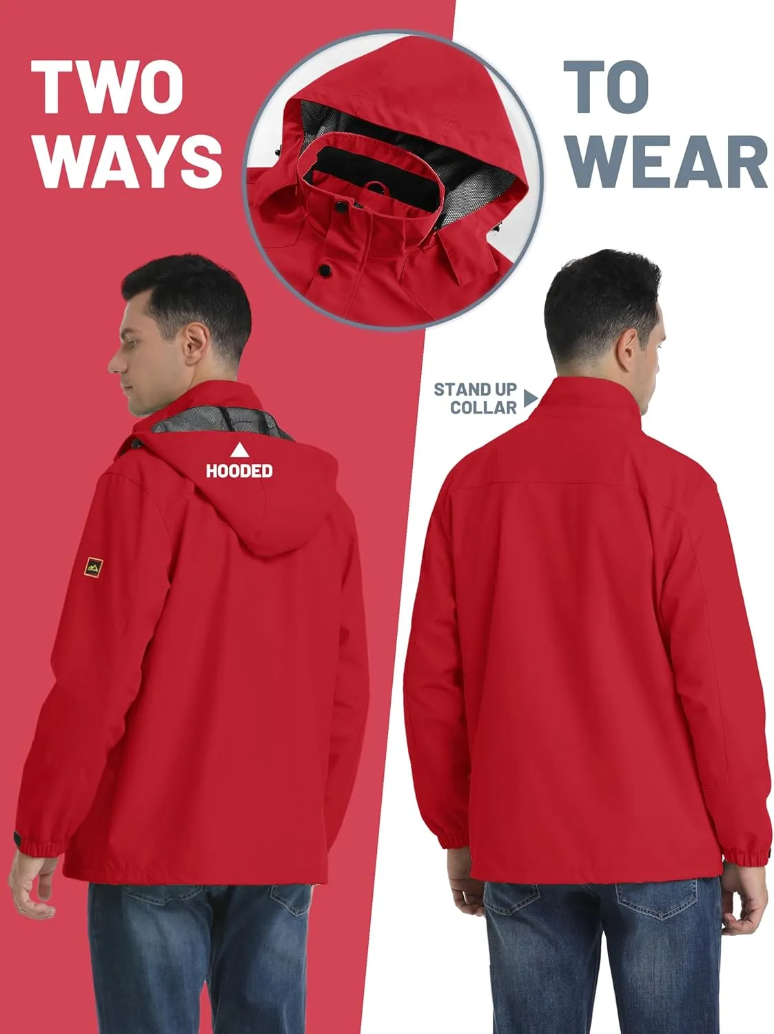 TACVASEN Men's Rain Jacket Lightweight Windbreaker with Hooded Water Resistant Outdoor Raincoat for Hiking Travel Camping