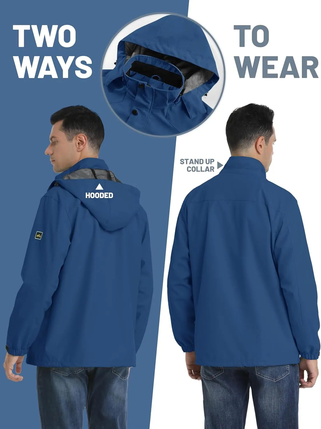 TACVASEN Men's Rain Jacket Lightweight Windbreaker with Hooded Water Resistant Outdoor Raincoat for Hiking Travel Camping