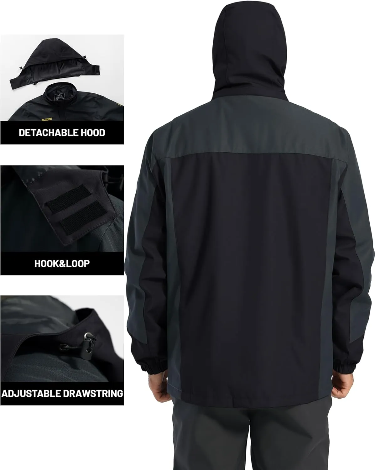 TACVASEN Mens Rain Jackets Water Resistant With Hood Windbreaker Lightweight Zip Jacket Climbing Fishing with Pockets