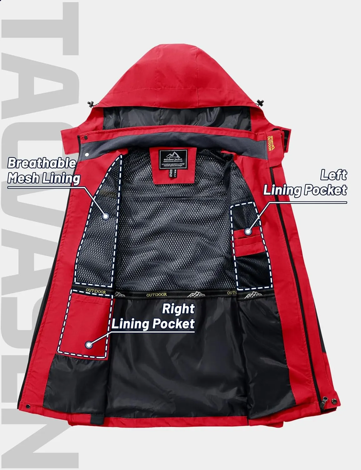 TACVASEN Mens Rain Jackets Water Resistant With Hood Windbreaker Lightweight Zip Jacket Climbing Fishing with Pockets
