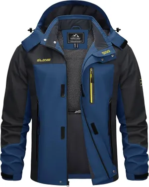 TACVASEN Mens Rain Jackets Water Resistant With Hood Windbreaker Lightweight Zip Jacket Climbing Fishing with Pockets