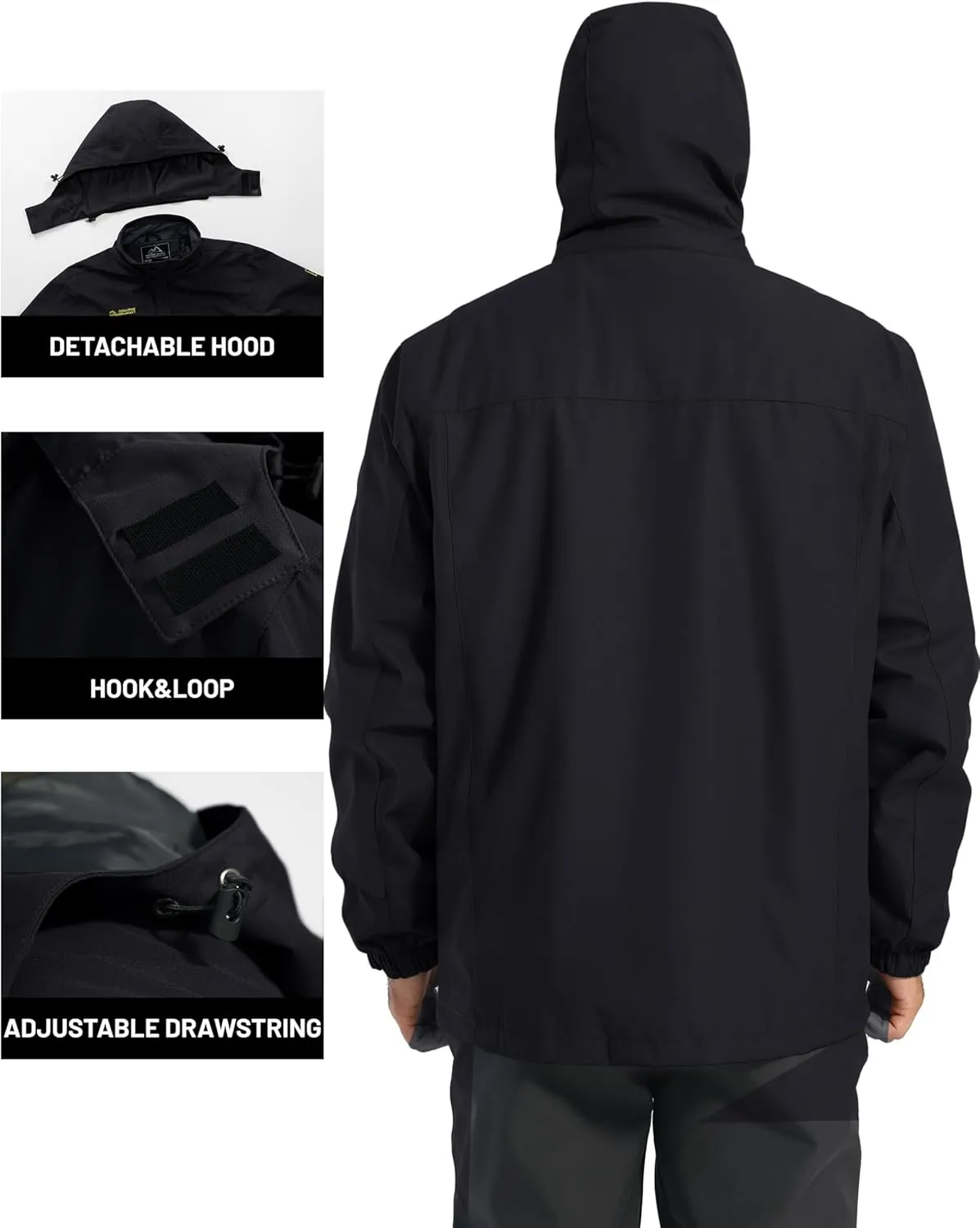 TACVASEN Mens Rain Jackets Water Resistant With Hood Windbreaker Lightweight Zip Jacket Climbing Fishing with Pockets