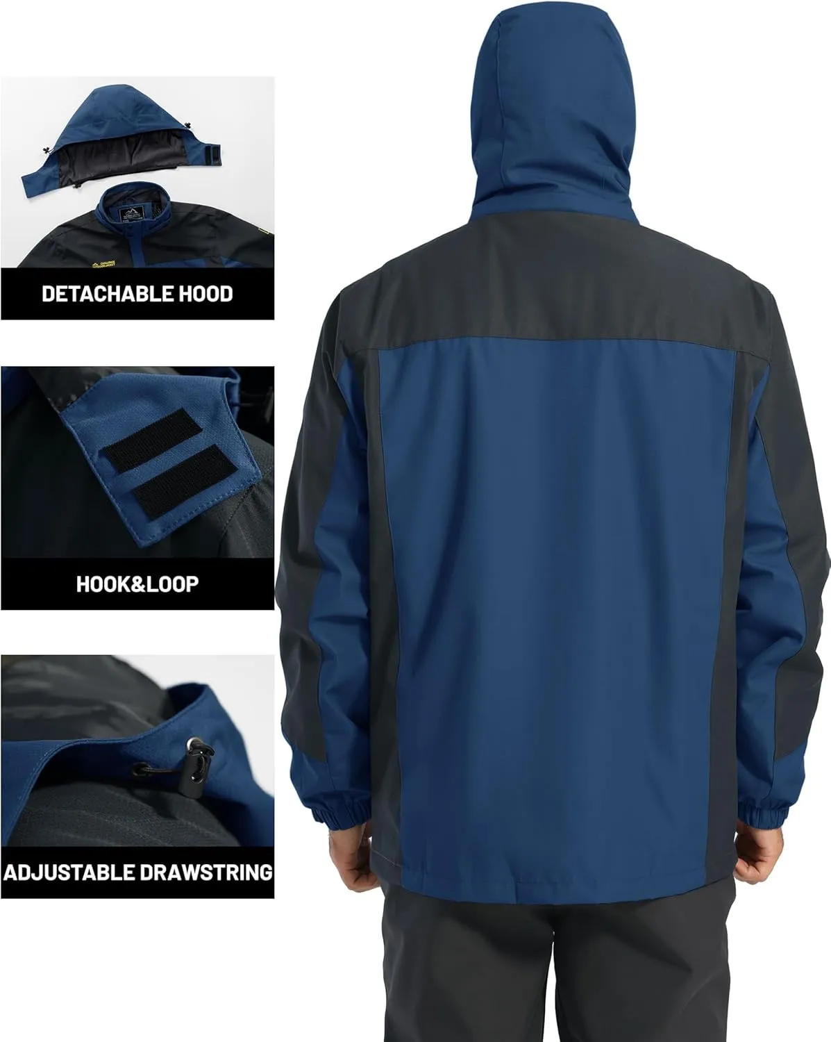 TACVASEN Mens Rain Jackets Water Resistant With Hood Windbreaker Lightweight Zip Jacket Climbing Fishing with Pockets