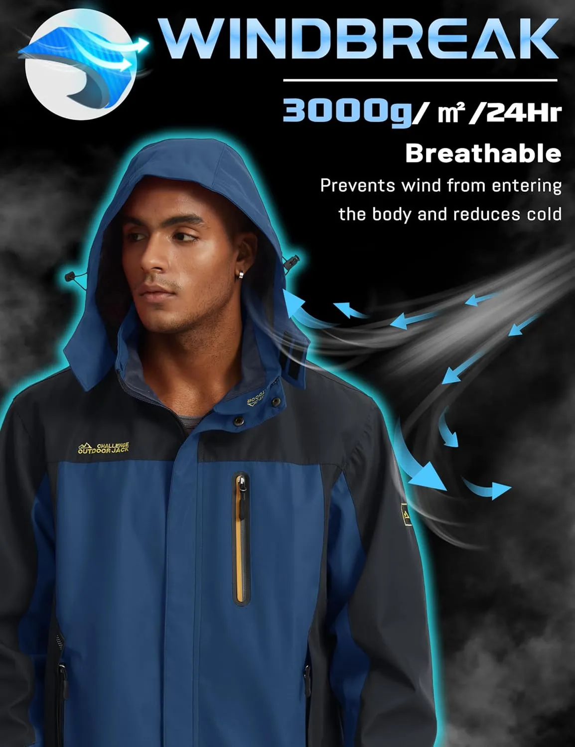 TACVASEN Mens Rain Jackets Water Resistant With Hood Windbreaker Lightweight Zip Jacket Climbing Fishing with Pockets