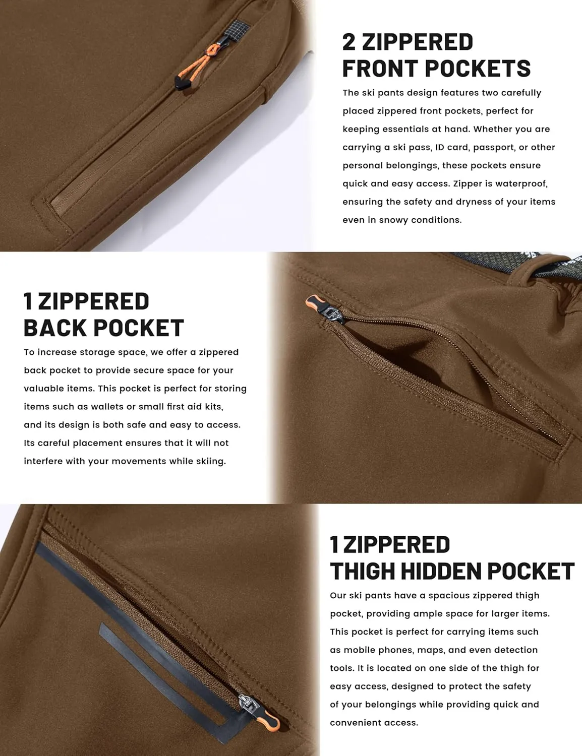 TACVASEN Men's Snow Ski Pants Windproof Snowboard Pants for Men Water Resistant Hiking Pants Fleece Lined Winter Working