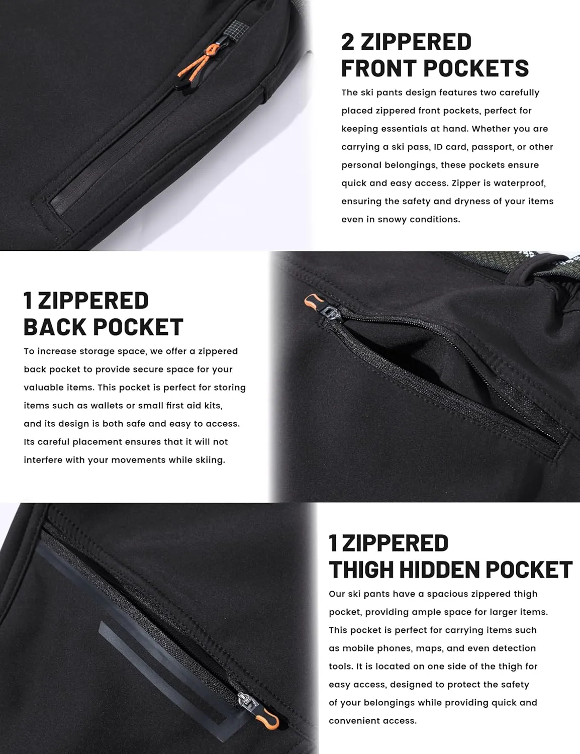 TACVASEN Men's Snow Ski Pants Windproof Snowboard Pants for Men Water Resistant Hiking Pants Fleece Lined Winter Working