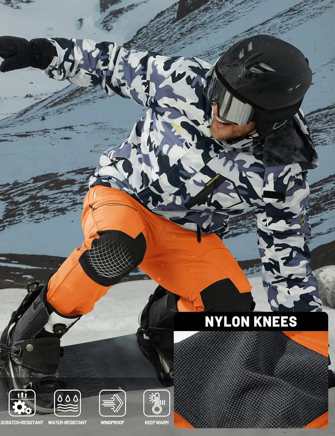 TACVASEN Men's Snow Ski Pants Windproof Snowboard Pants for Men Water Resistant Hiking Pants Fleece Lined Winter Working