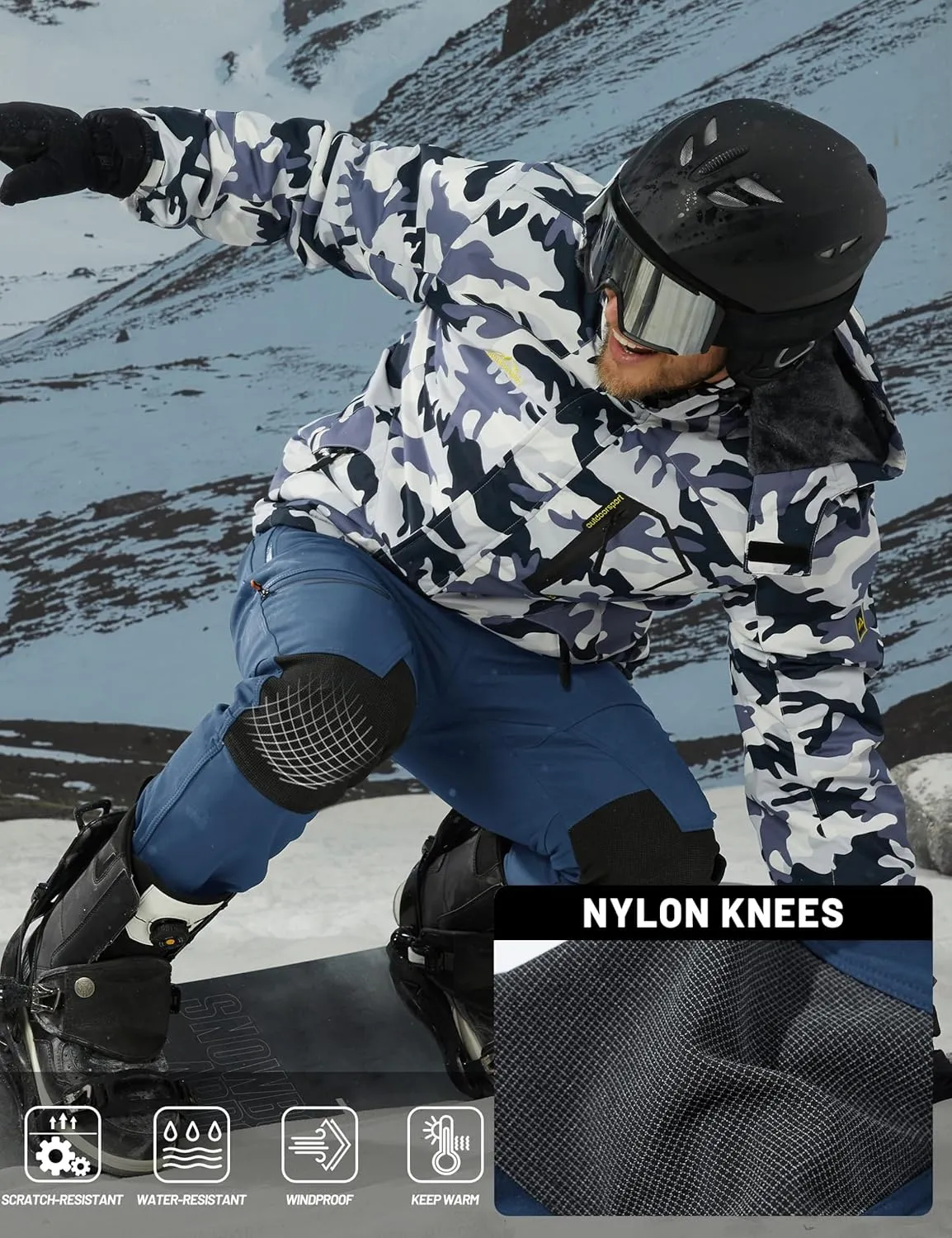TACVASEN Men's Snow Ski Pants Windproof Snowboard Pants for Men Water Resistant Hiking Pants Fleece Lined Winter Working