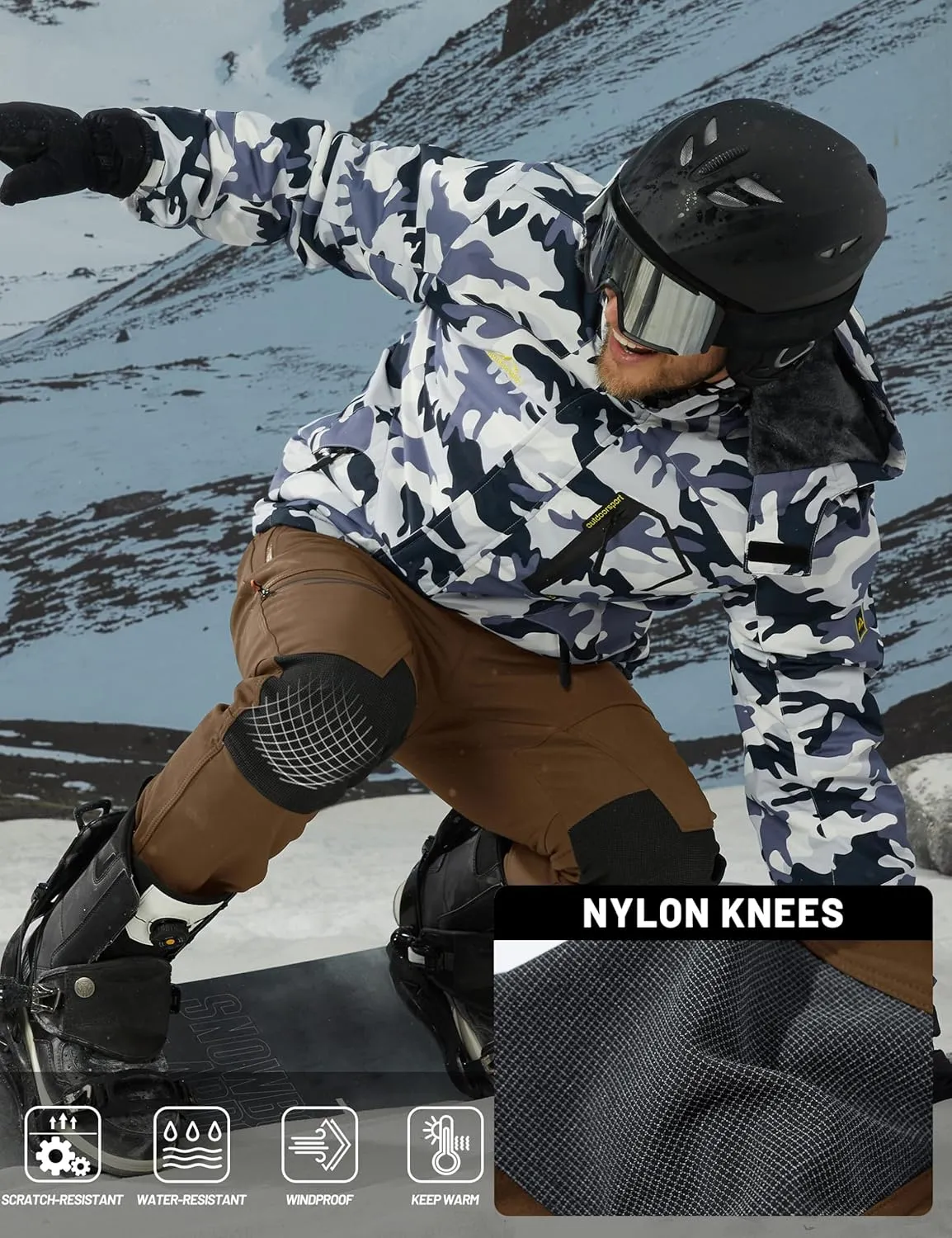 TACVASEN Men's Snow Ski Pants Windproof Snowboard Pants for Men Water Resistant Hiking Pants Fleece Lined Winter Working