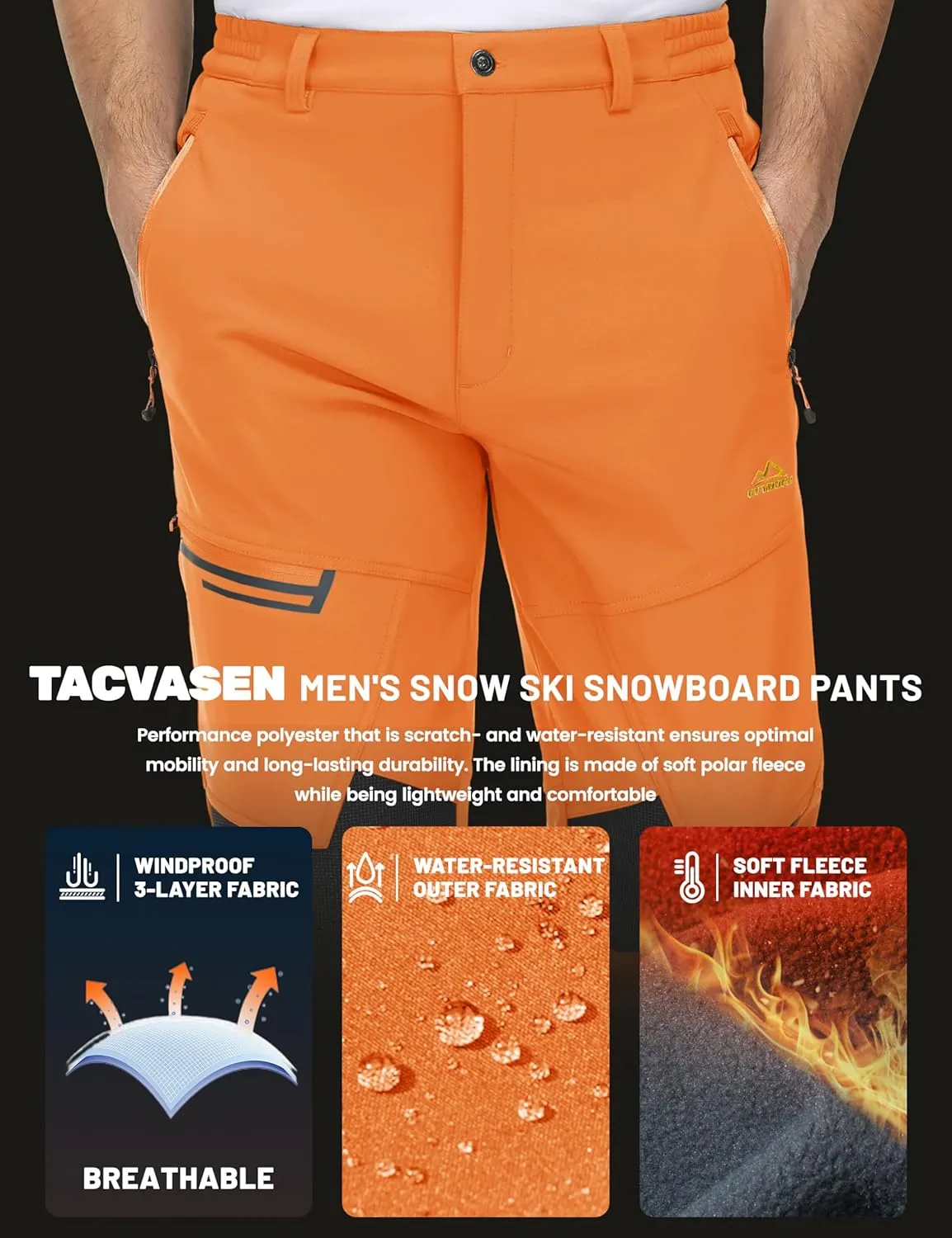 TACVASEN Men's Snow Ski Pants Windproof Snowboard Pants for Men Water Resistant Hiking Pants Fleece Lined Winter Working