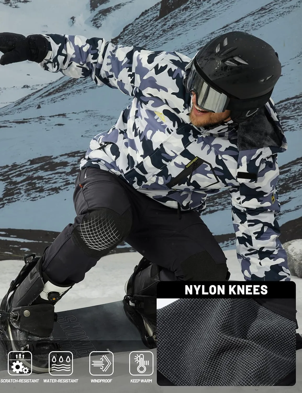 TACVASEN Men's Snow Ski Pants Windproof Snowboard Pants for Men Water Resistant Hiking Pants Fleece Lined Winter Working
