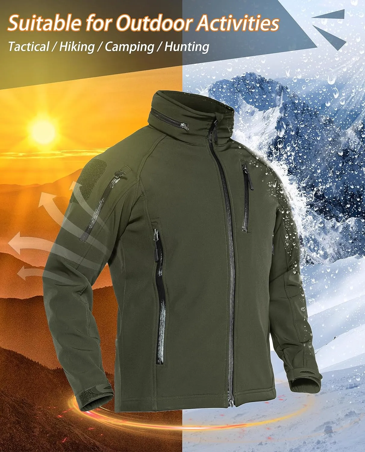 TACVASEN Men's Special Ops Military Jacket Water Resistant Windproof Tactical Winter Zip Up Rain Coat Hunting Outdoors