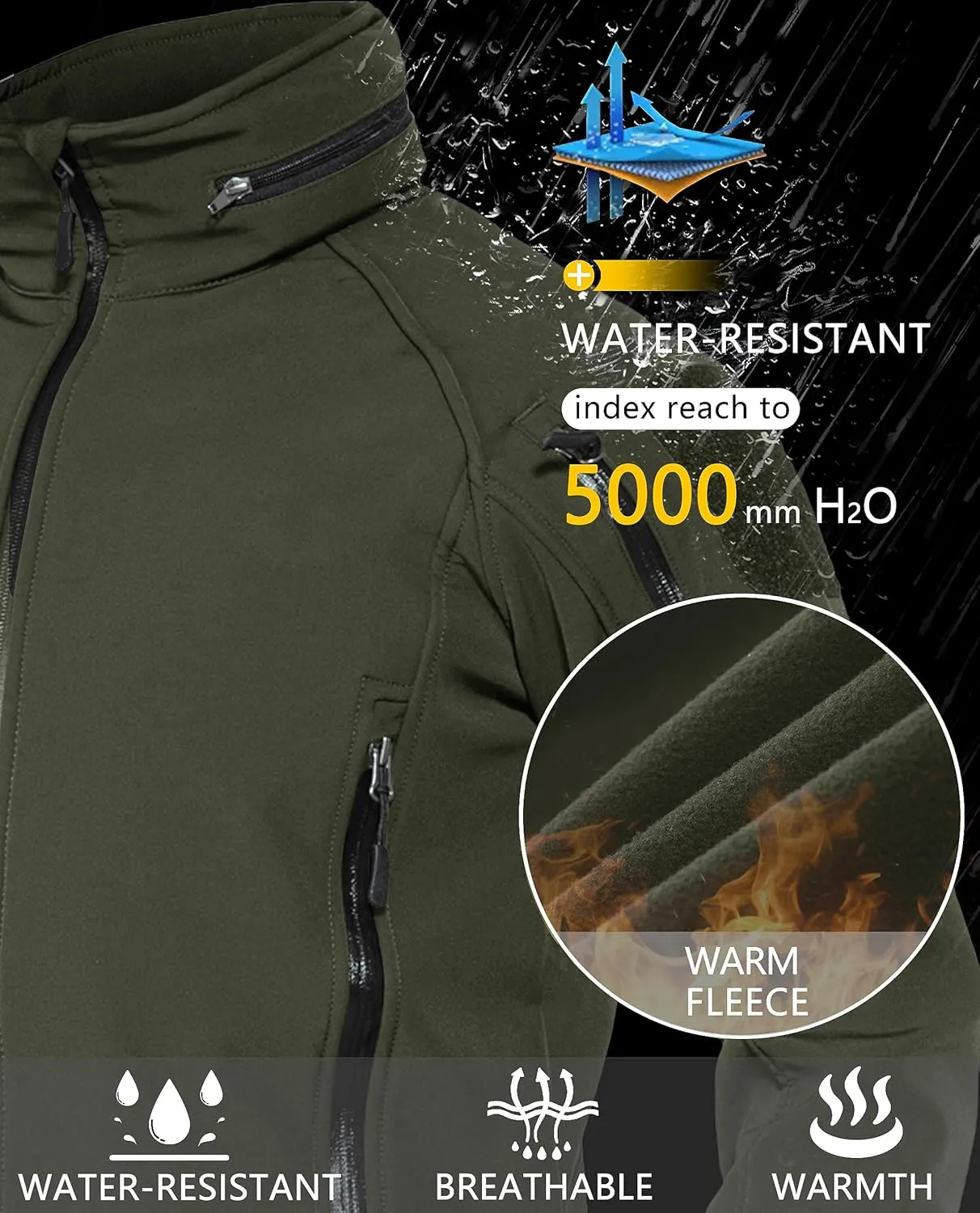 TACVASEN Men's Special Ops Military Jacket Water Resistant Windproof Tactical Winter Zip Up Rain Coat Hunting Outdoors