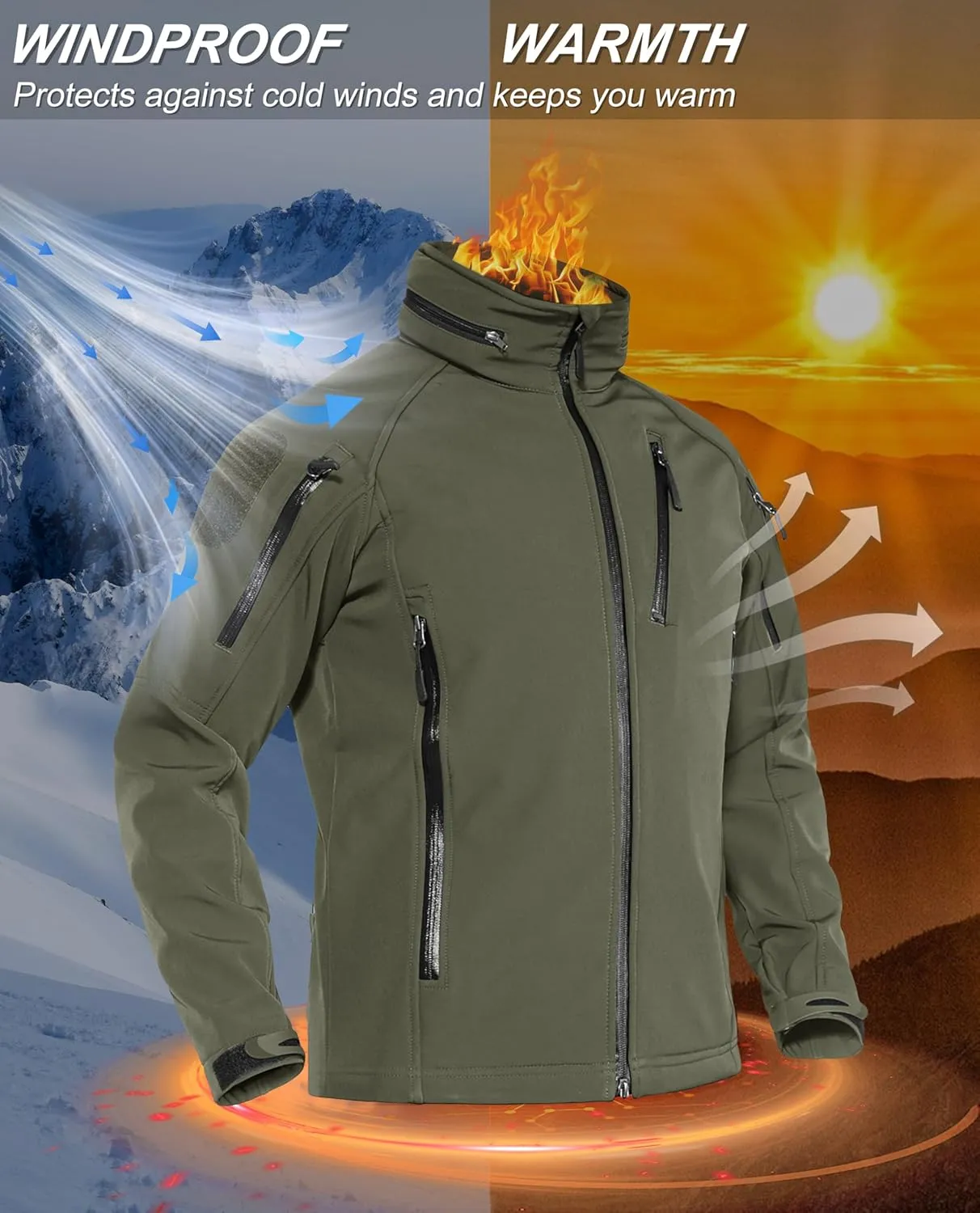 TACVASEN Men's Special Ops Military Jacket Water Resistant Windproof Tactical Winter Zip Up Rain Coat Hunting Outdoors
