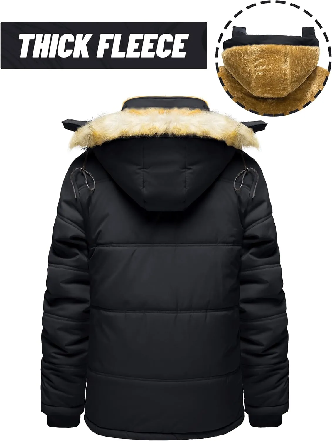 TACVASEN Men's Winter Jacket with Hood Water Repellent Windproof Thicken Parka Winter Coat