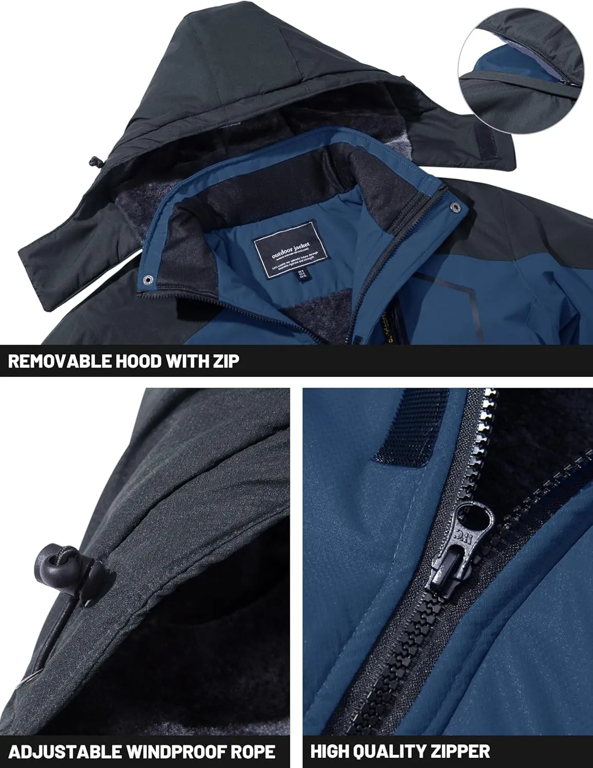TACVASEN Men's Winter Skiing Jackets Water Resistant Fleece Coats Insulated Thermal Snowboard Jacket Parka Raincoat with Hood