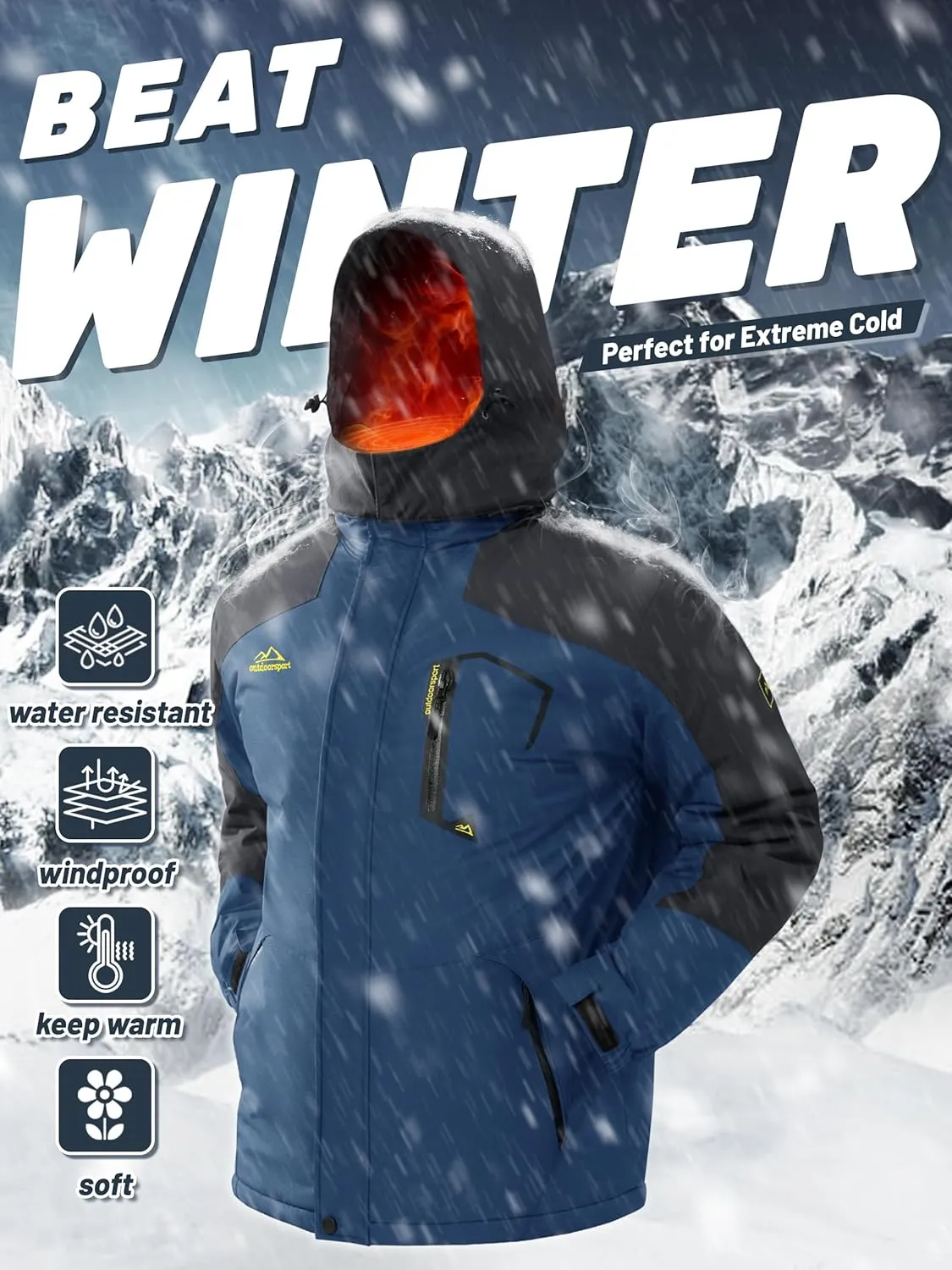TACVASEN Men's Winter Skiing Jackets Water Resistant Fleece Coats Insulated Thermal Snowboard Jacket Parka Raincoat with Hood