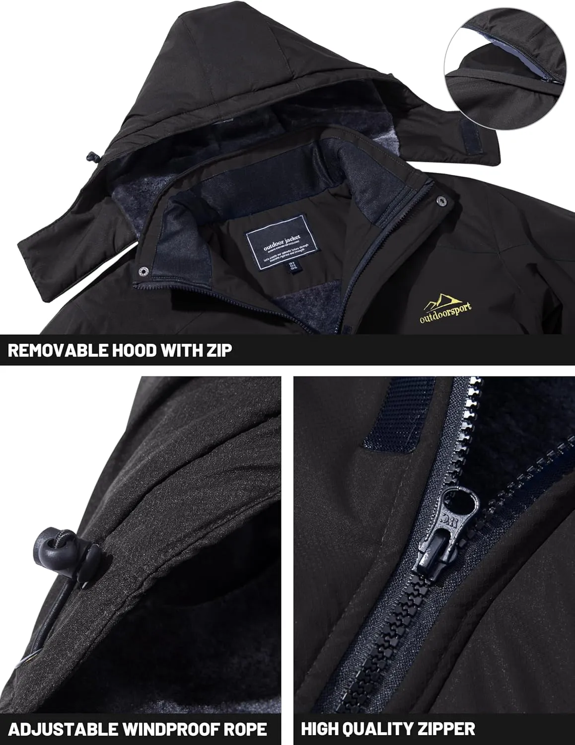 TACVASEN Winter Jacket Men's Water-Resistant Fleece Jacket Snow Ski Jacket Military Tactical Jacket Coat Parka Hood Raincoat