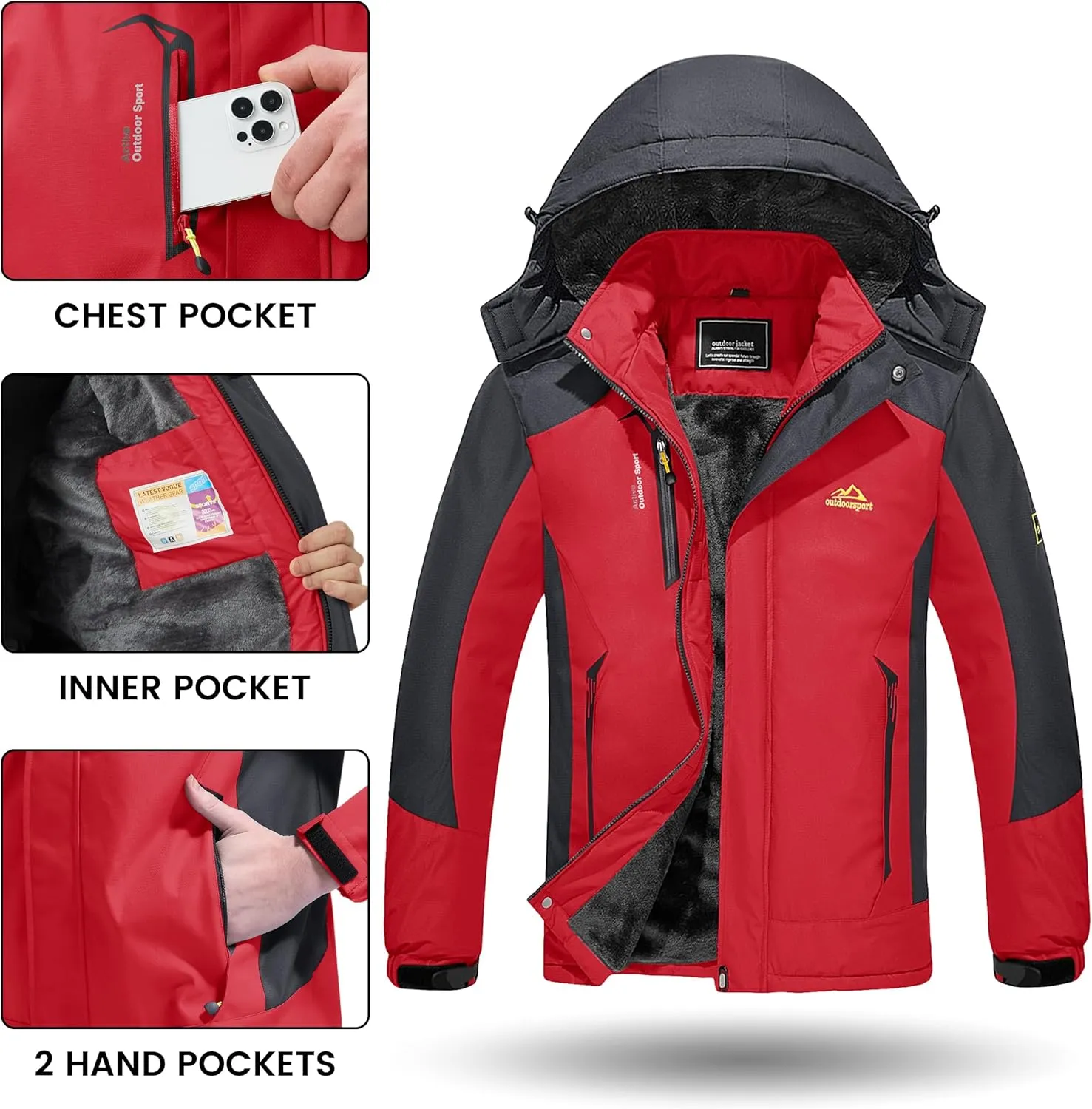 TACVASEN Winter Jacket Men's Water-Resistant Fleece Jacket Snow Ski Jacket Military Tactical Jacket Coat Parka Hood Raincoat