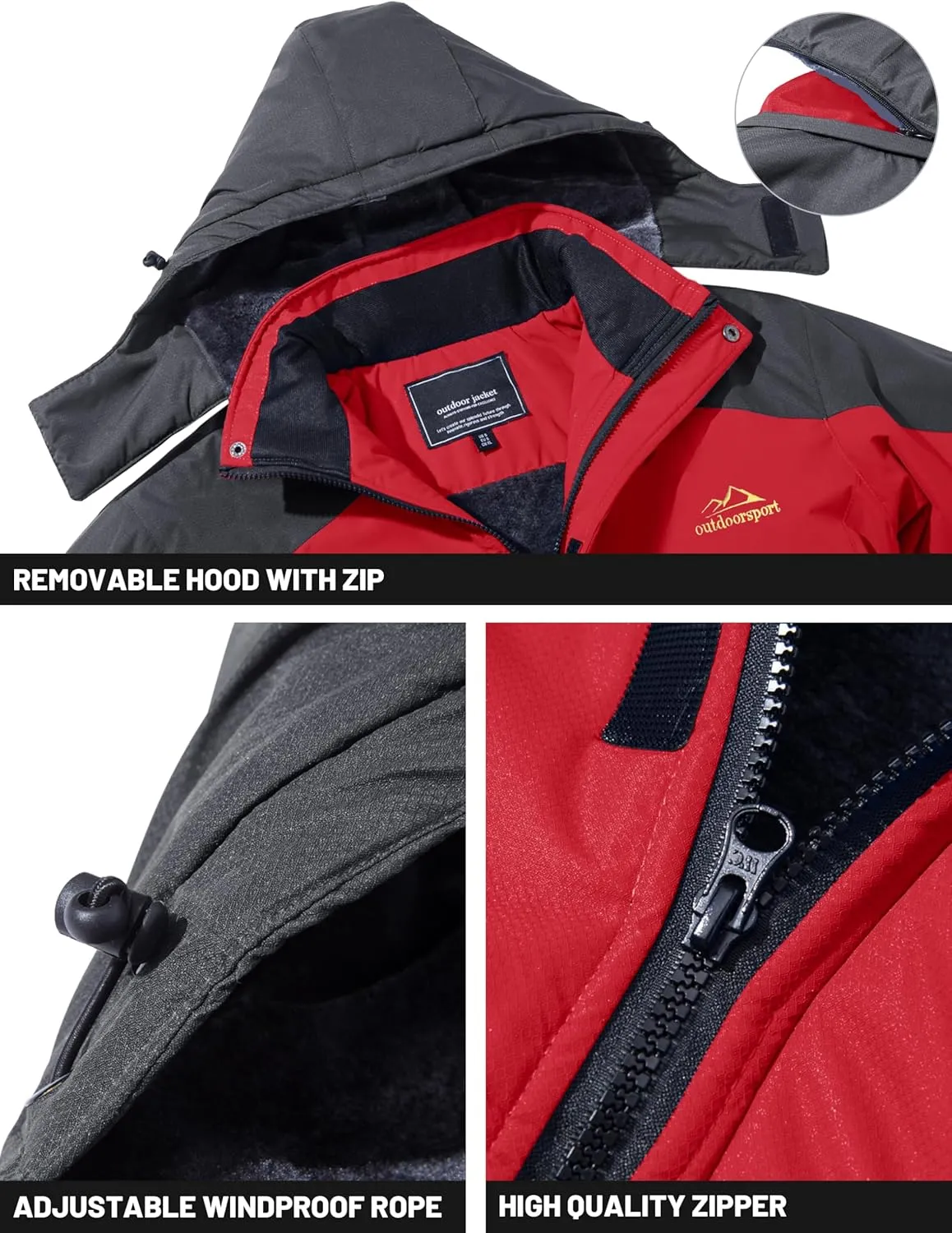 TACVASEN Winter Jacket Men's Water-Resistant Fleece Jacket Snow Ski Jacket Military Tactical Jacket Coat Parka Hood Raincoat