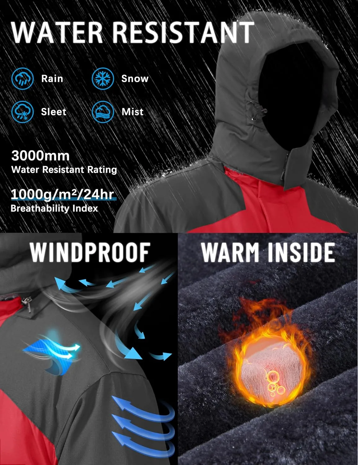 TACVASEN Winter Jacket Men's Water-Resistant Fleece Jacket Snow Ski Jacket Military Tactical Jacket Coat Parka Hood Raincoat