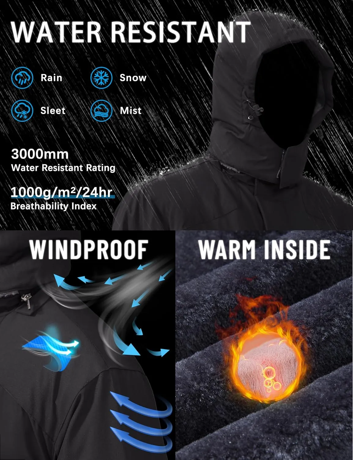 TACVASEN Winter Jacket Men's Water-Resistant Fleece Jacket Snow Ski Jacket Military Tactical Jacket Coat Parka Hood Raincoat