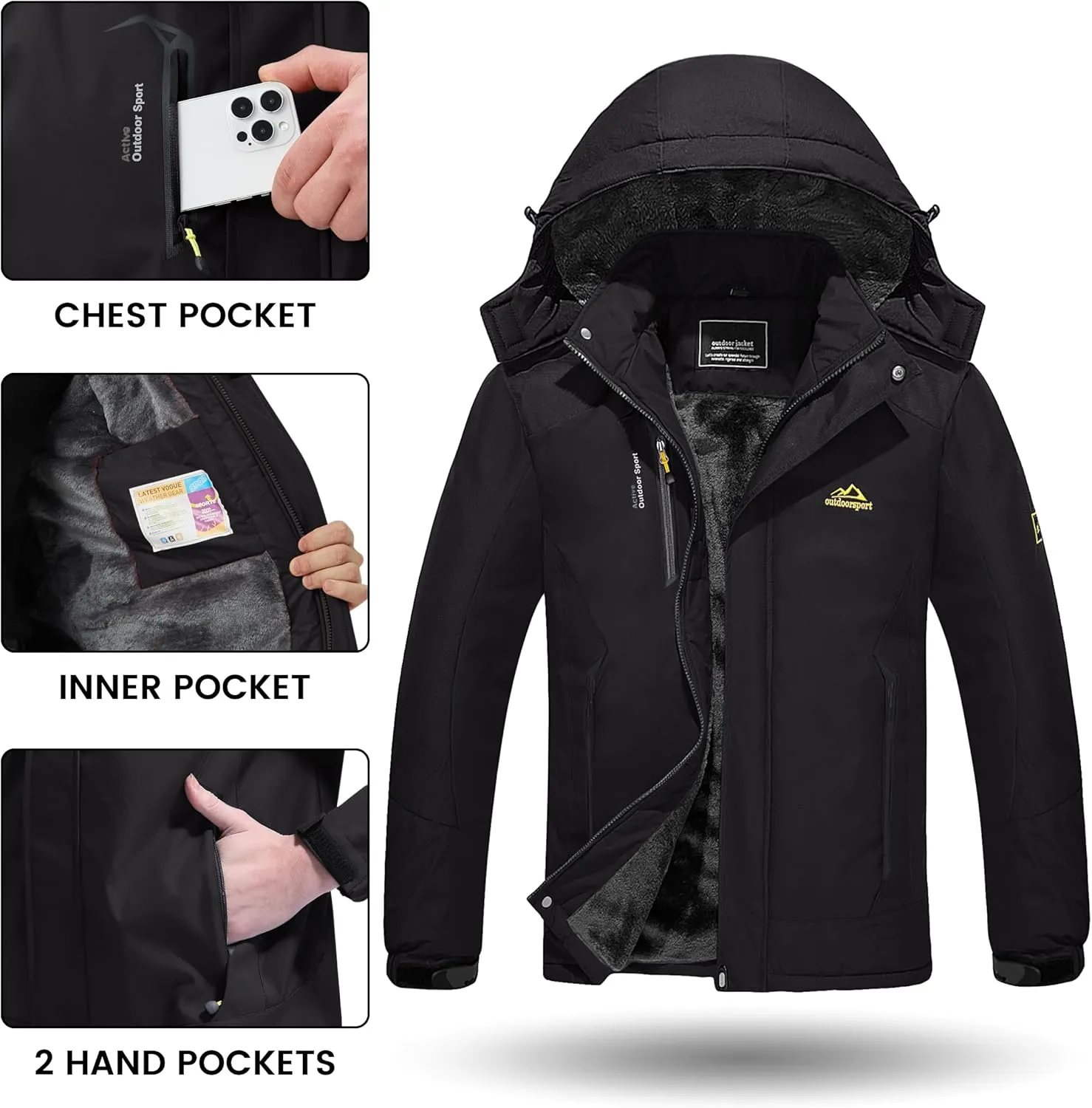 TACVASEN Winter Jacket Men's Water-Resistant Fleece Jacket Snow Ski Jacket Military Tactical Jacket Coat Parka Hood Raincoat