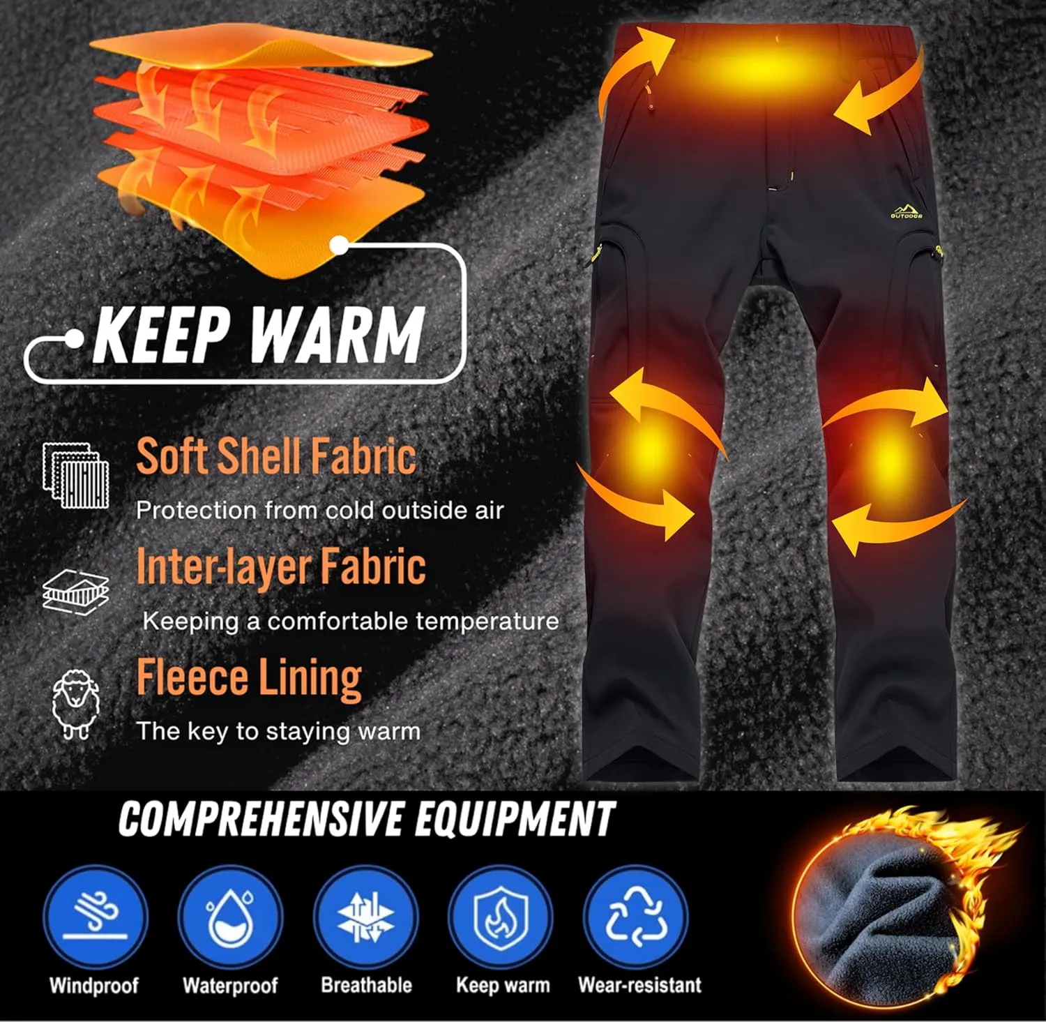 TACVASEN Winter Pants for Men Fleece Lined Waterproof Pants Insulated Hiking Pant for Ski Snowboard Outdoor Work Hunting