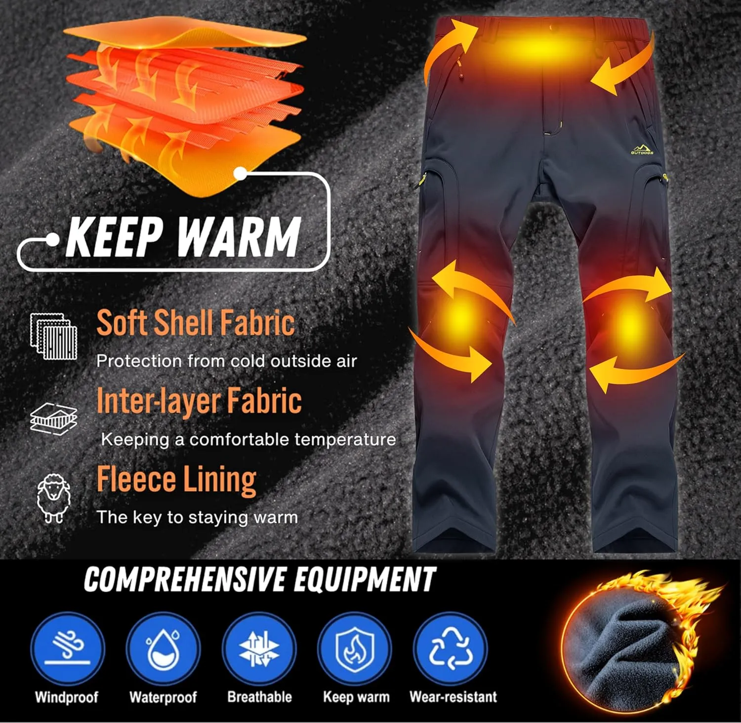 TACVASEN Winter Pants for Men Fleece Lined Waterproof Pants Insulated Hiking Pant for Ski Snowboard Outdoor Work Hunting