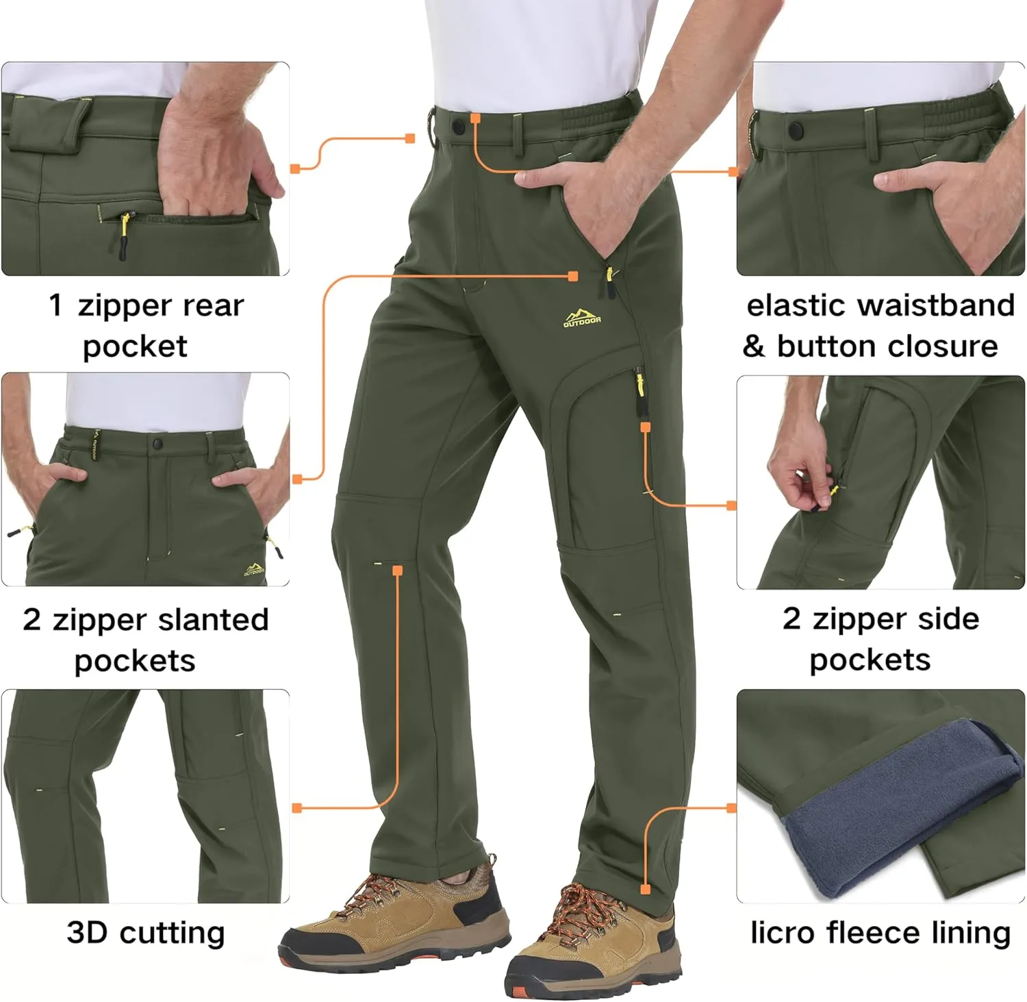 TACVASEN Winter Pants for Men Fleece Lined Waterproof Pants Insulated Hiking Pant for Ski Snowboard Outdoor Work Hunting
