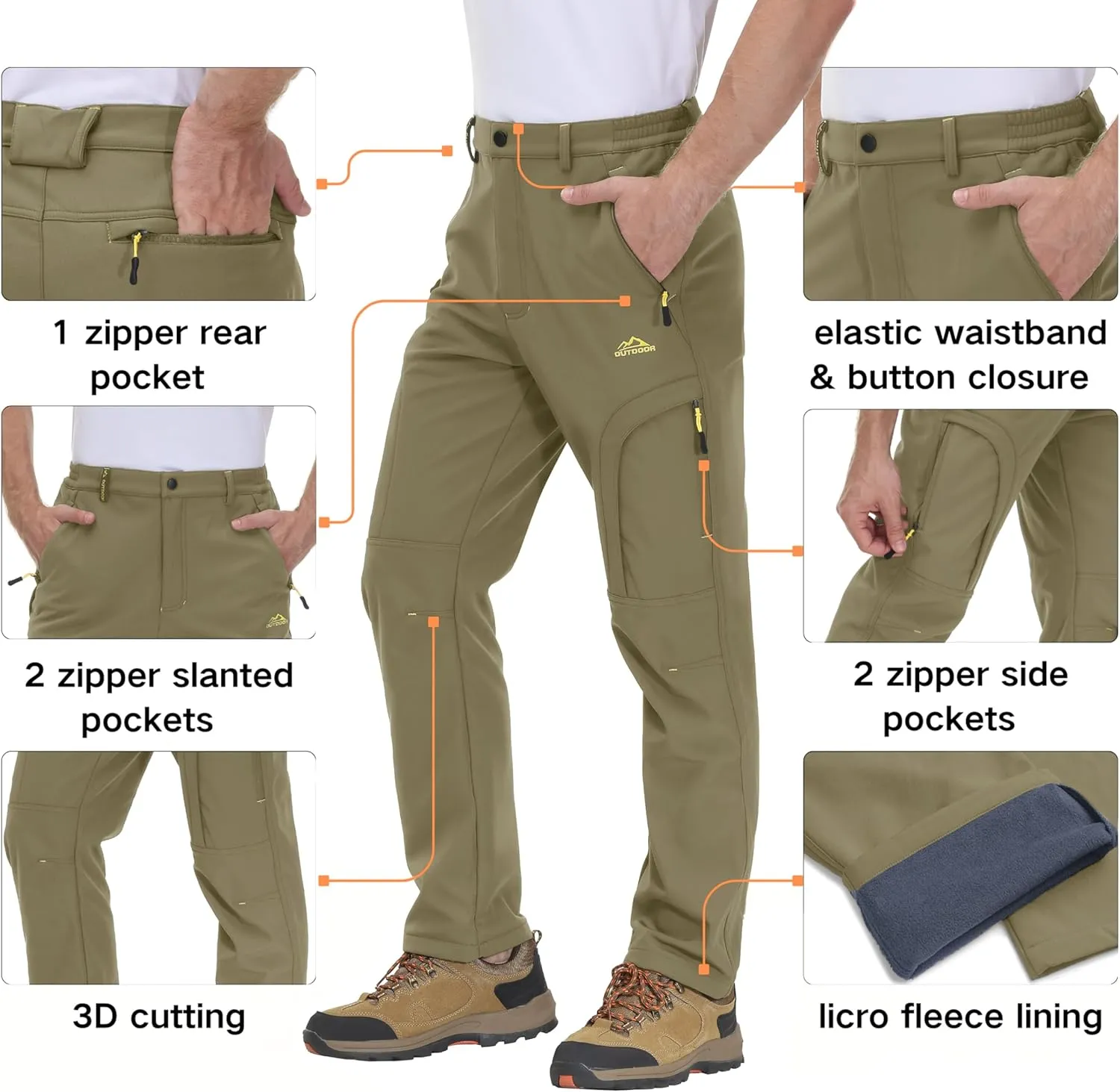 TACVASEN Winter Pants for Men Fleece Lined Waterproof Pants Insulated Hiking Pant for Ski Snowboard Outdoor Work Hunting