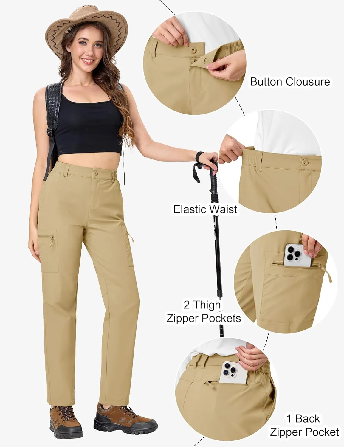 TACVASEN Women's Hiking Cargo Pants Lightweight Water Resistant Quick Dry Outdoor Work Mountain Trouser Zipper Pockets