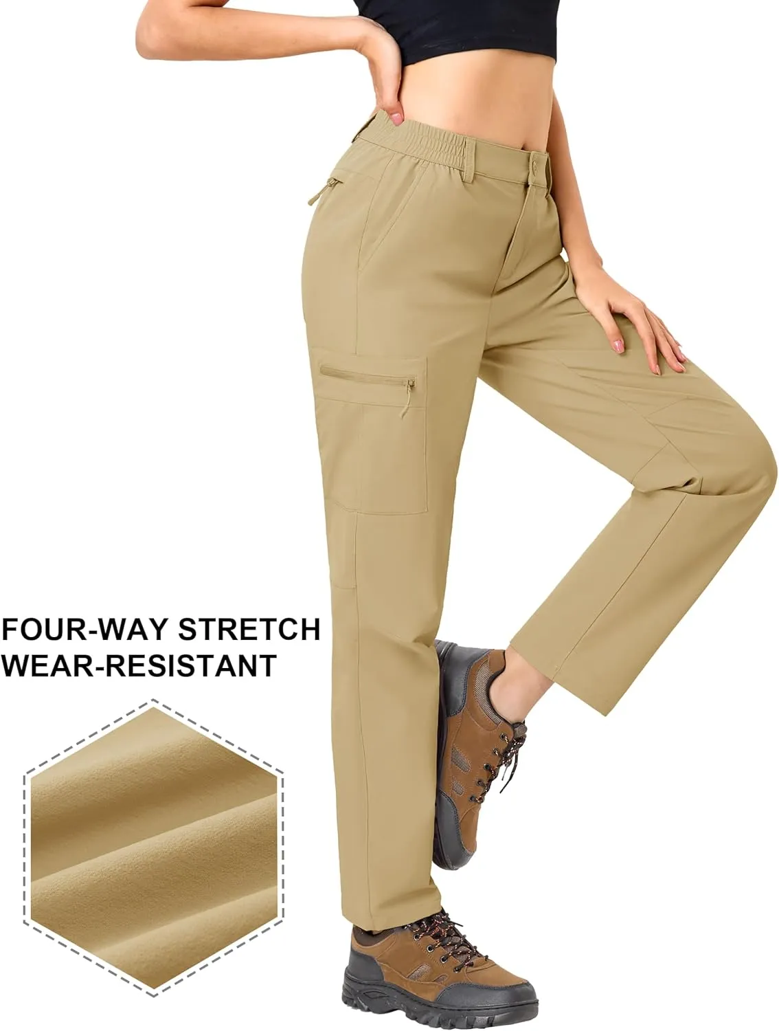 TACVASEN Women's Hiking Cargo Pants Lightweight Water Resistant Quick Dry Outdoor Work Mountain Trouser Zipper Pockets