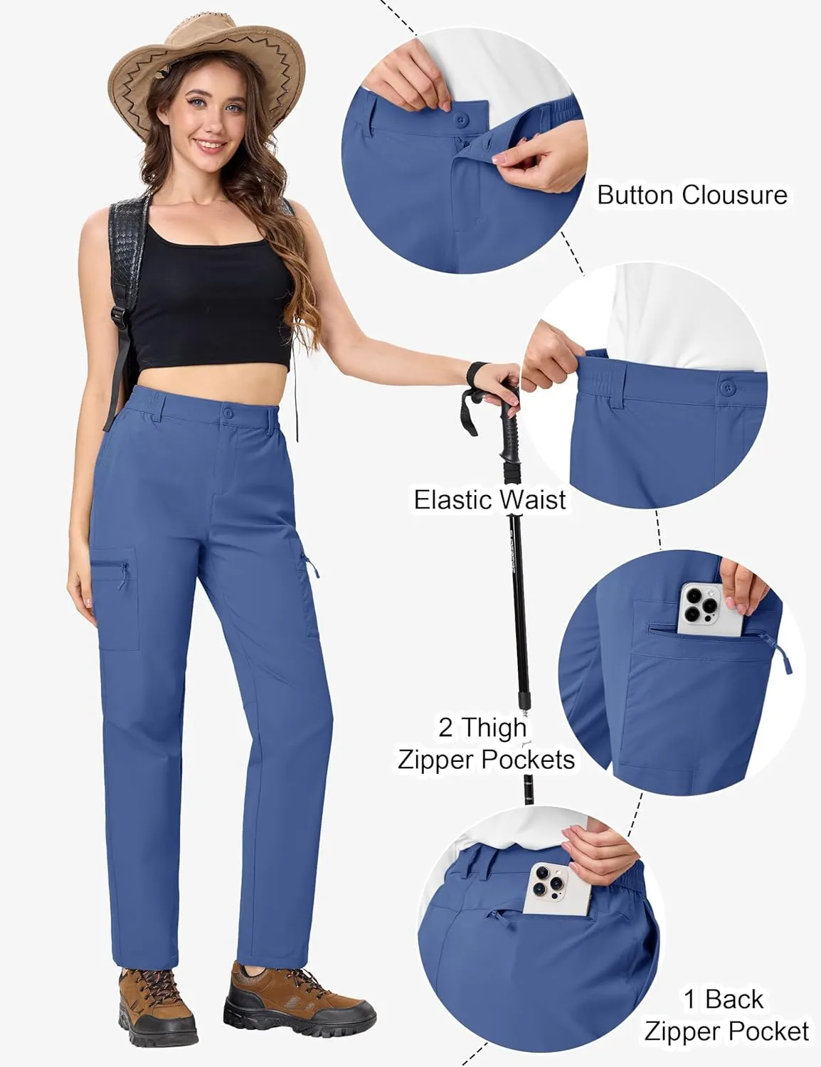 TACVASEN Women's Hiking Cargo Pants Lightweight Water Resistant Quick Dry Outdoor Work Mountain Trouser Zipper Pockets