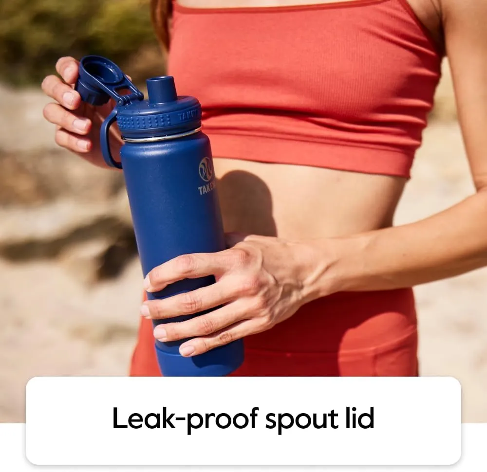 Takeya Actives Water Bottle with Spout Lid - Bottle with Double Stainless Steel Insulation - Dishwasher Safe & BPA-Free - Bottle with Spout Lid & Removable Bumper - 64 oz, Midnight Blue