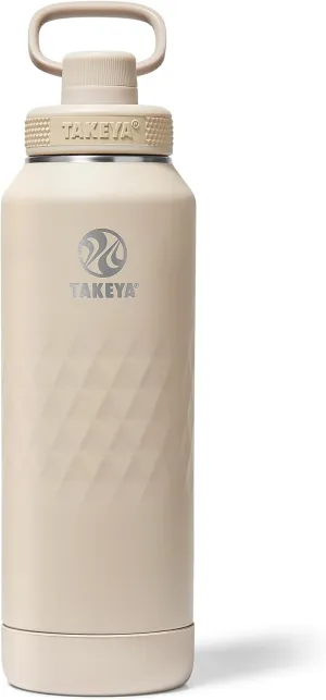 Takeya Sport 40 oz Triple-Insulated Stainless Steel Water Bottle, Spout Lid – Leakproof, Sweatproof, BPA-Free, Keeps Drinks Cold 36 Hrs, Hot 14 Hrs – Almond