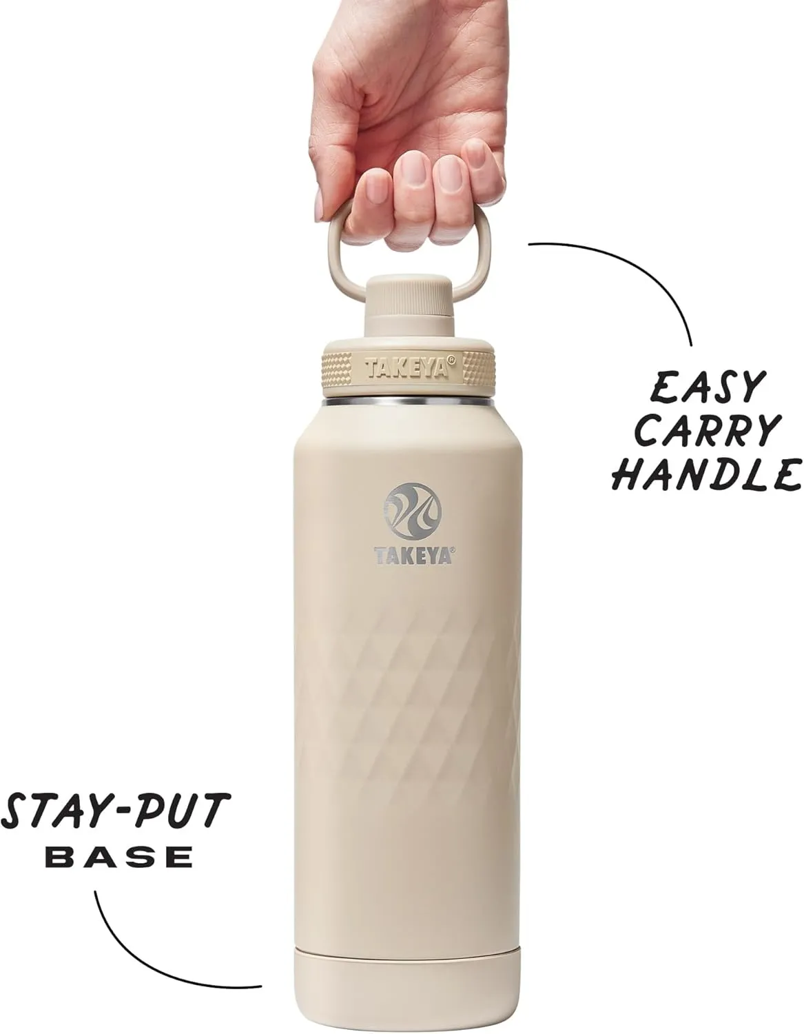 Takeya Sport 40 oz Triple-Insulated Stainless Steel Water Bottle, Spout Lid – Leakproof, Sweatproof, BPA-Free, Keeps Drinks Cold 36 Hrs, Hot 14 Hrs – Almond